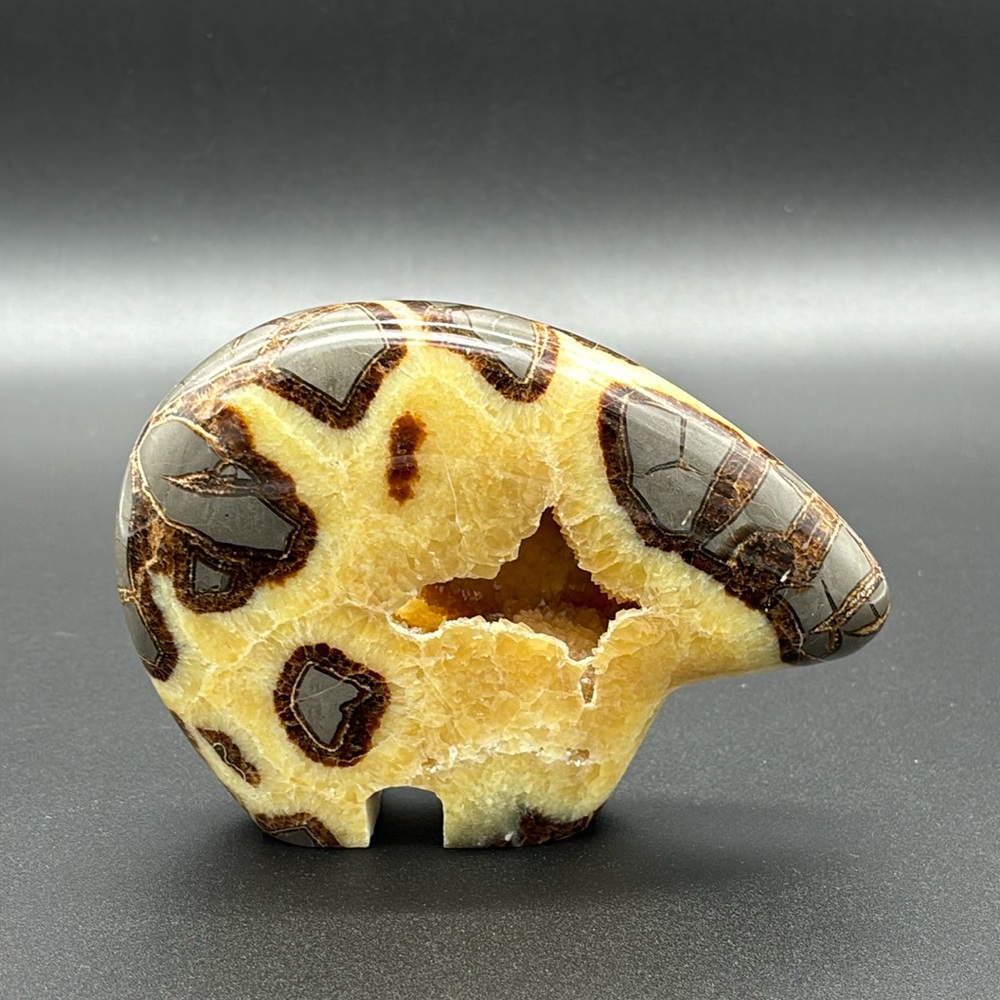 Utah Septarian Geode Carved Zuni Style Bear Figure